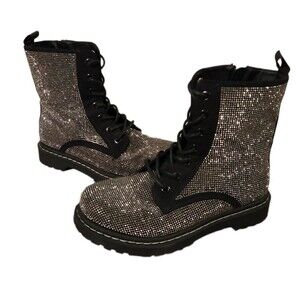 Torrid Betsey Johnson Rhinestone Moto Boots Size 7W Wide